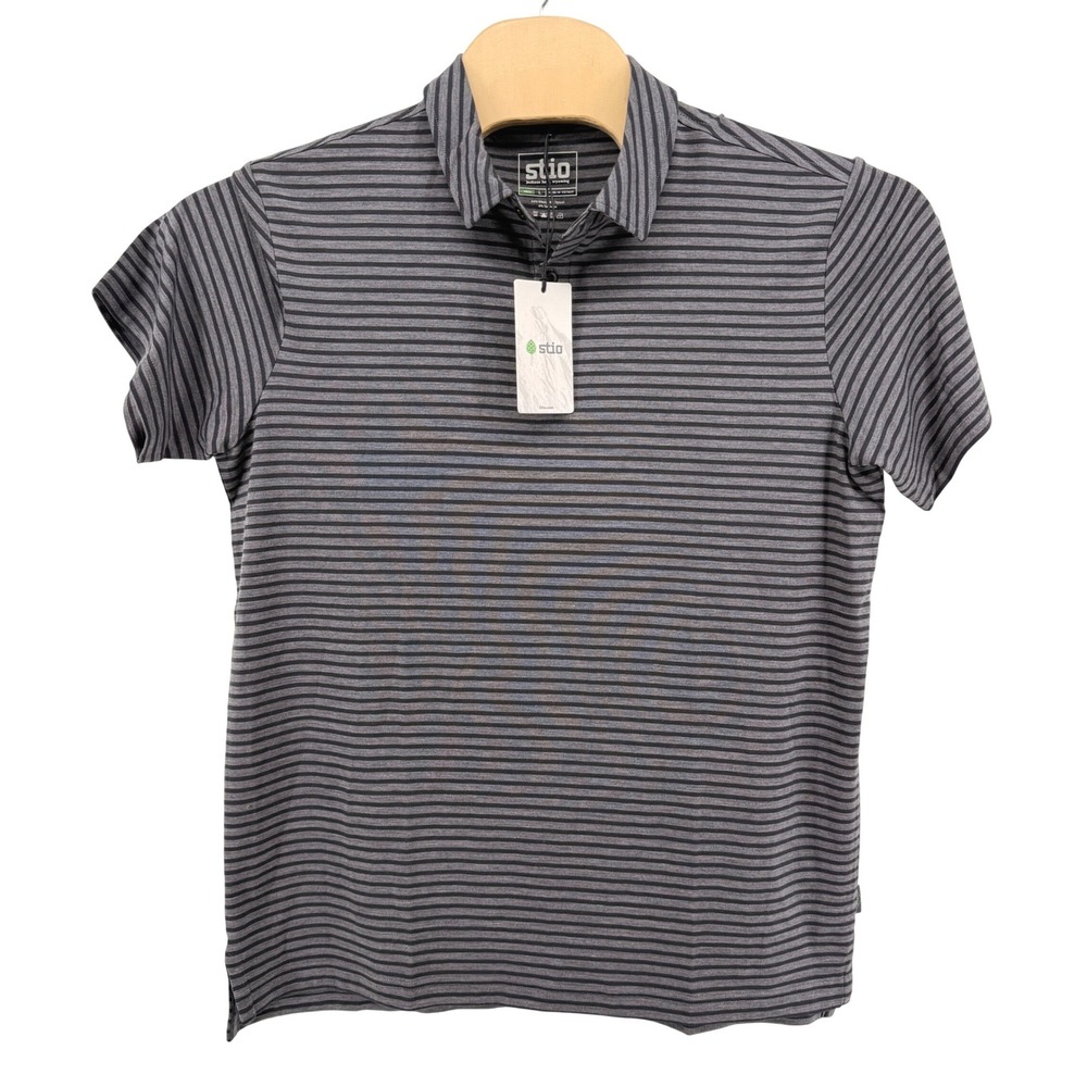 NEW Stio Alpin Lightweight Merino Polo SS Shirt Mens Large Boundary Black Stripe